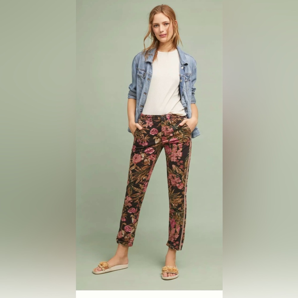 Anthropologie Relaxed Printed Chino Trouser Pant Roses Women’s size 26